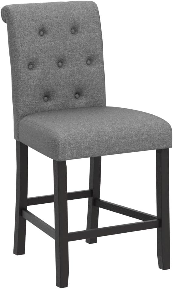 Roundhill Furniture Hendley Solid Wood Tufted Counter Height Stools, Set of 2, Gray