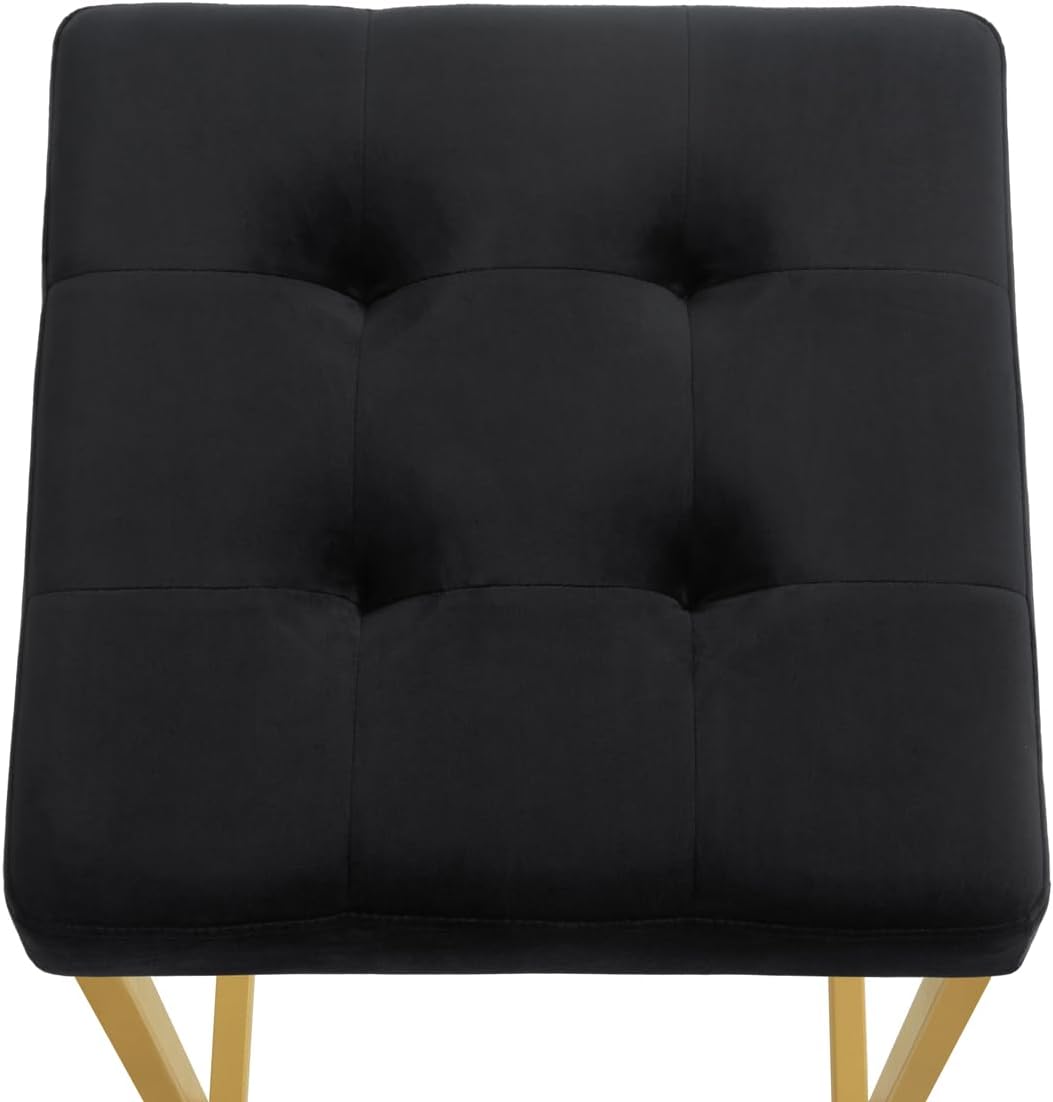 24KF Contemporary Counter Height Bar Stool Set of 2 for Kitchen Island, 26" H Velvet Padded Gold Barstool Bar Chair,5066-Black
