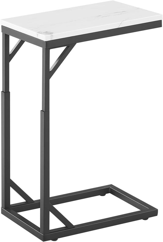 C-Shaped End Table, Small Sofa Table with Metal Frame, Adjustable Height Side Table for Couch, Living Room, Bedroom, Bedside (Black, Small)