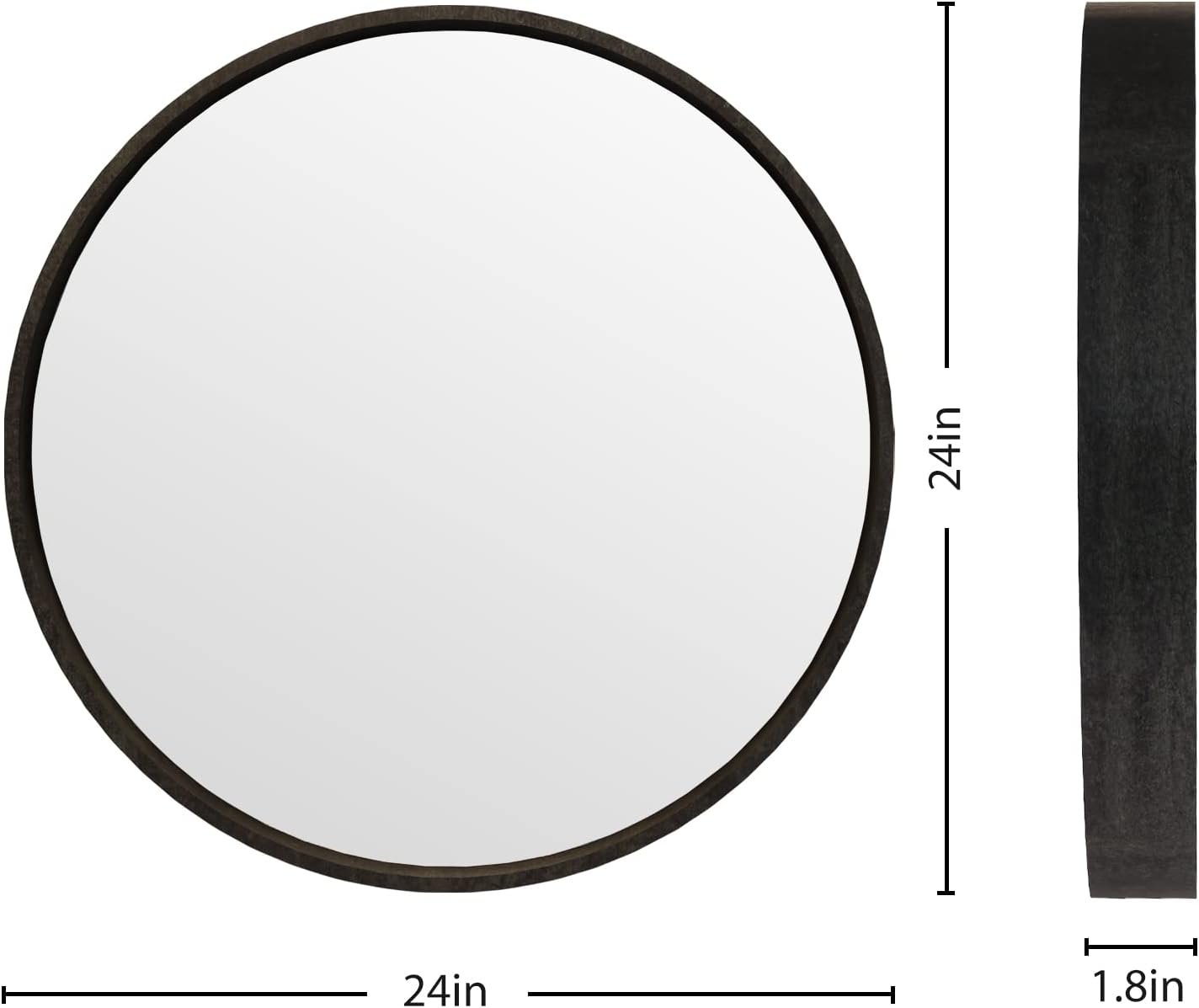 HOMECOOKIN Wood Round Wall Mirror, Large Circle Rustic Accent Decor Mirror, Hanging Bathroom with Frame for Living Room, Bedroom, Entryway, 24 inch, Black