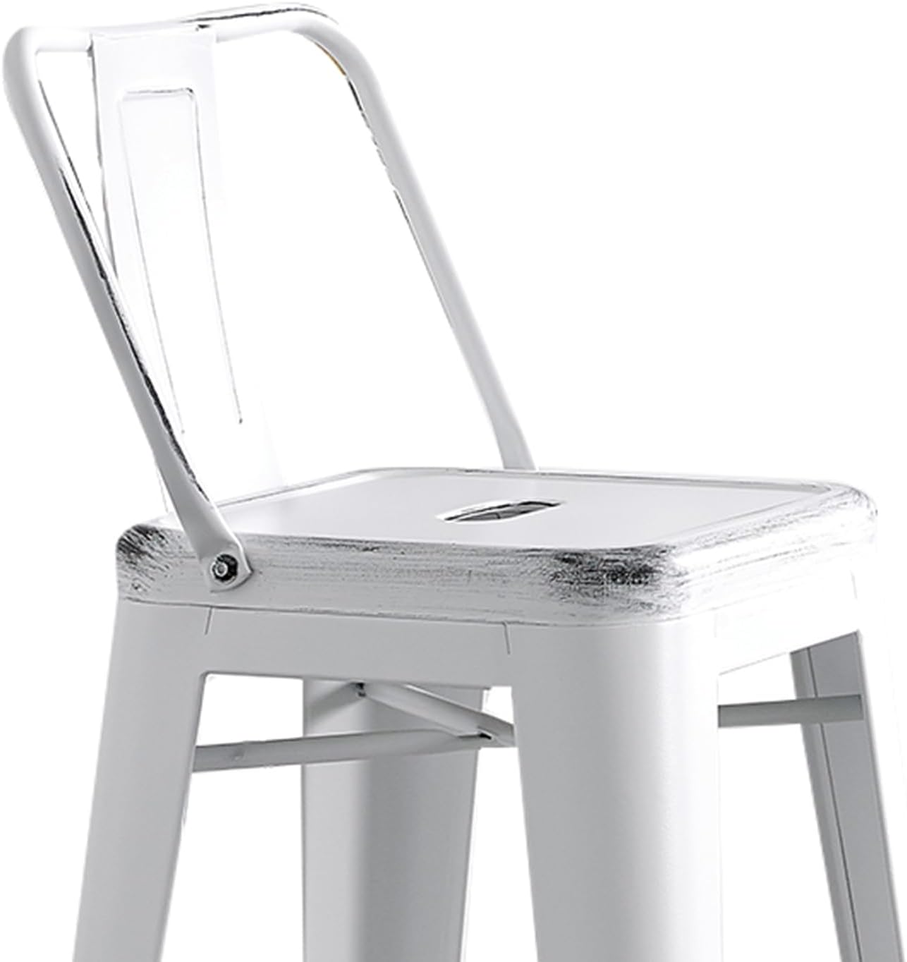 AC Pacific 30” Metal Barstool Set of 2 – Country Rustic Style with Low Back, Lightweight & Sturdy Build, Easy Assembly – Distressed Snow White