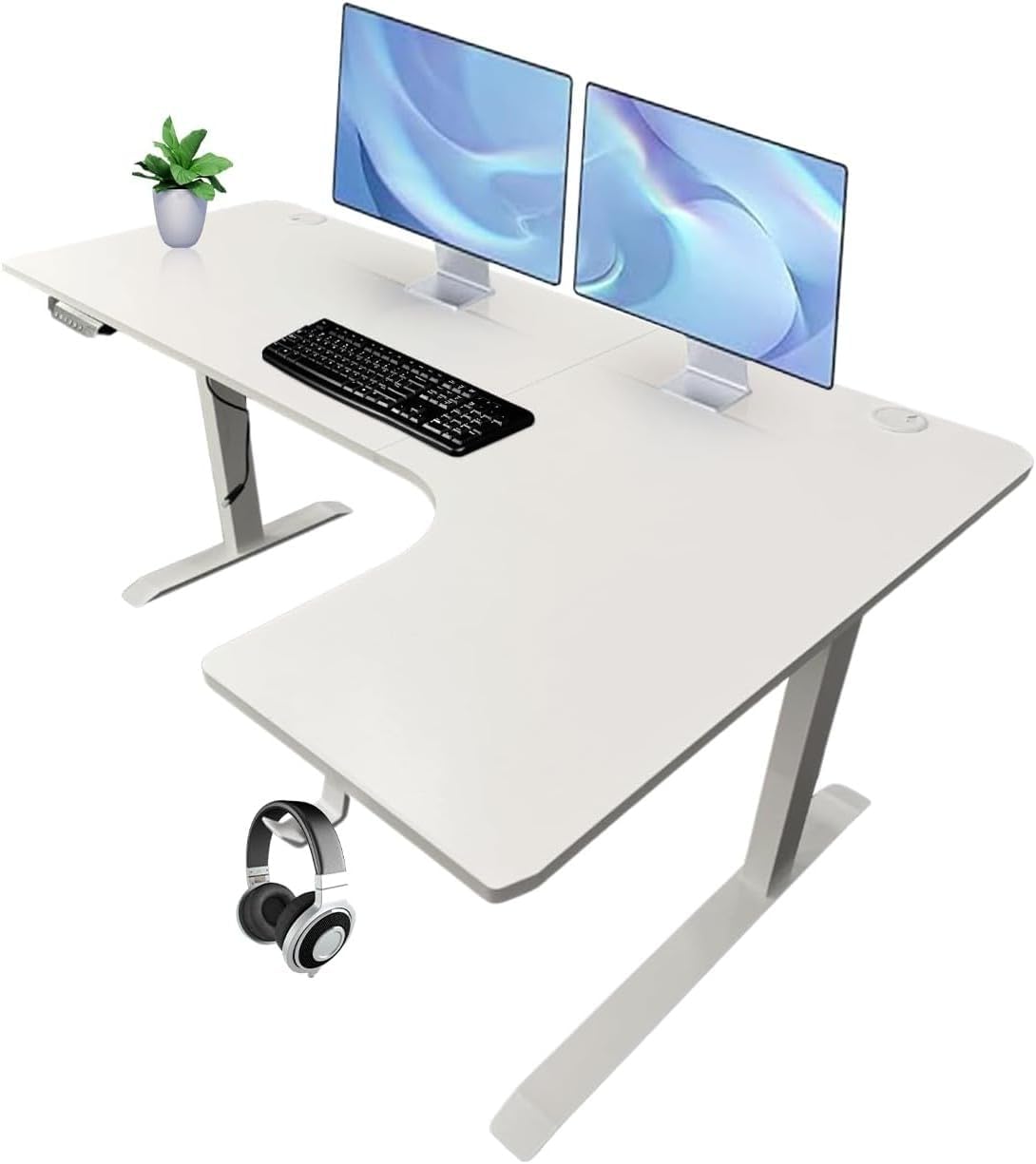 63 x 24 Inch Electric Standing Desk L Shaped Corner Height Adjustable Ergonomic Workstation Computer Desk (Right Corner, White Top and Frame)
