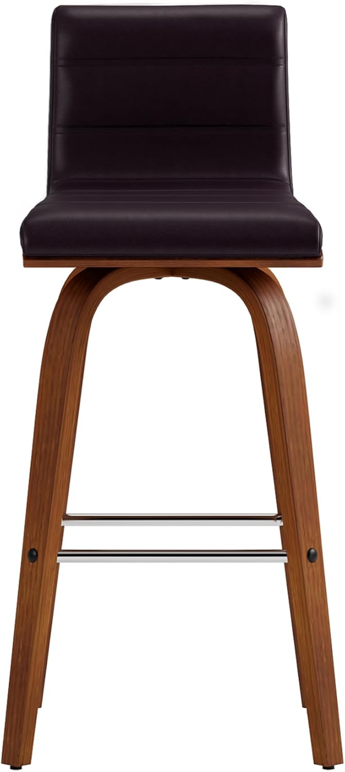 Armen Living Vienna 26" Swivel Counter Stool in Walnut Wood Finish with Brown Faux Leather - Set of 4