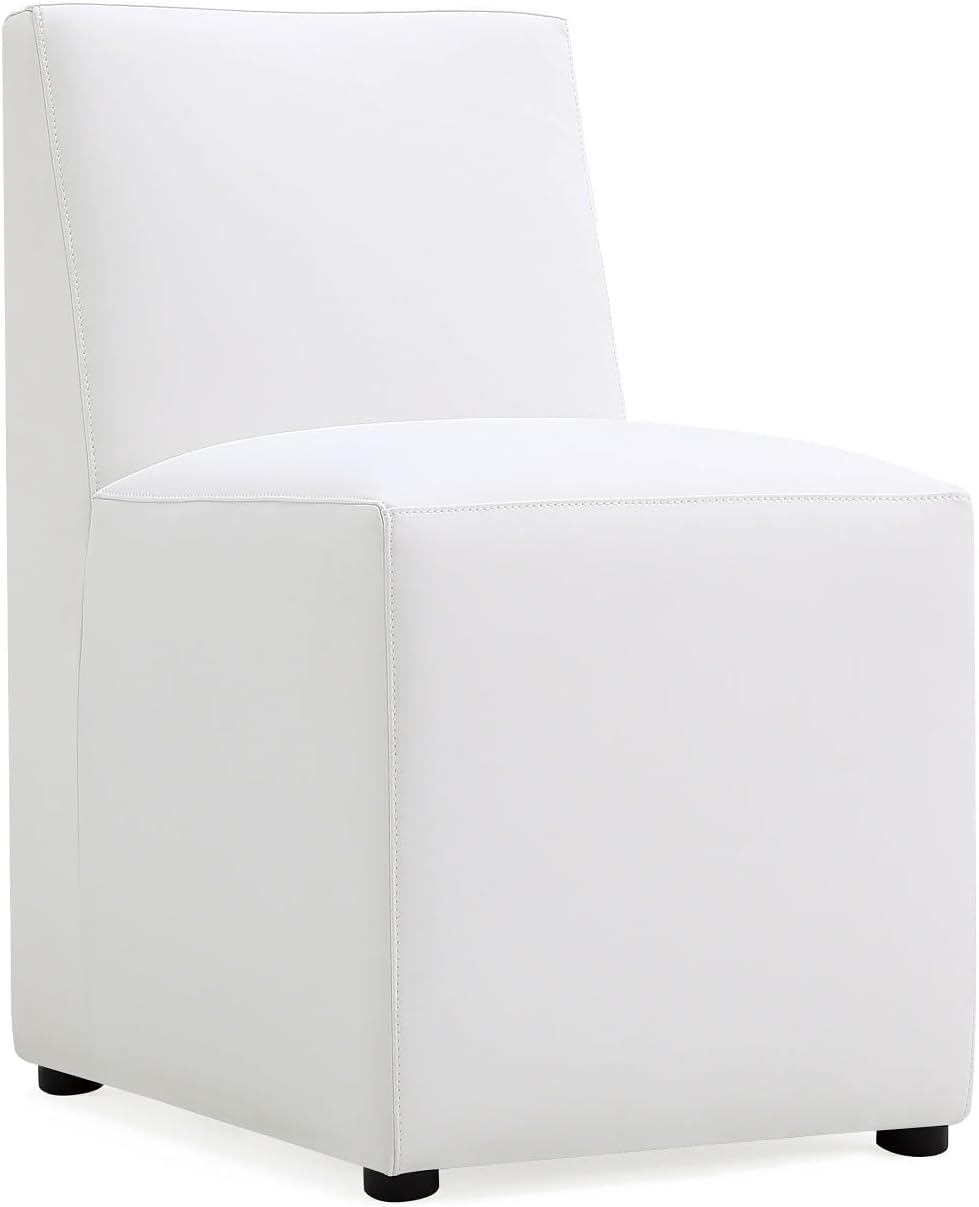Manhattan Comfort Anna Square Modern Dining Chair with Head to Toe Faux Leather Upholstery and Plastic Foot Padding, Luxury Accent Furniture, Set of 2, Cream