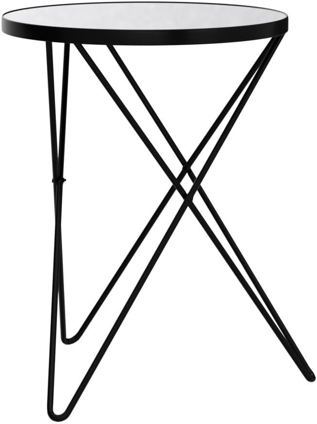 HLR Modern Round Side Table Set of 2, End Table with Marble Effect Top and Gold Metal Frame, Small Side Table for Living Room, Bedroom, Sofa and Couch, Black Legs, Mirror top