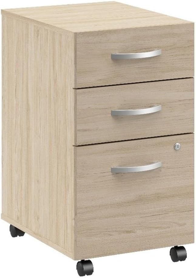 Bush Business Furniture Arrive 3 Drawer Mobile File Cabinet - Assembled in Natural Elm, Rolling Document Storage for Reception Area or Professional Office
