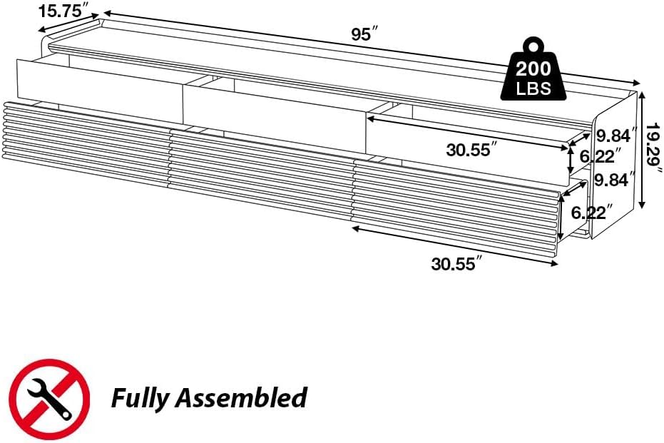 POVISON Fully-Assembled Mid Century Modern TV Stand, 94.49" Wood Media Console with Adjustable LED Light, Entertainment Center with Storage for Living Room
