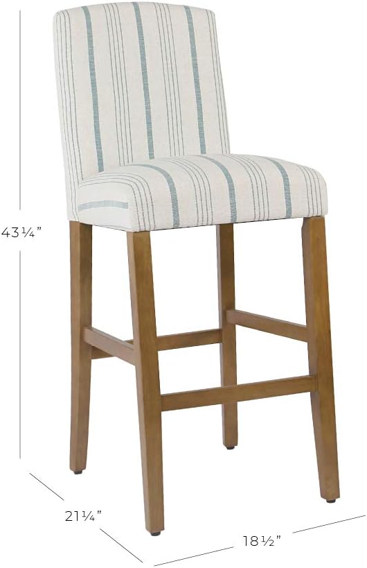 HomePop Parsons Classic Upholstered High Back Curved Top Barstool, 29-inch, Blue Calypso Stripe