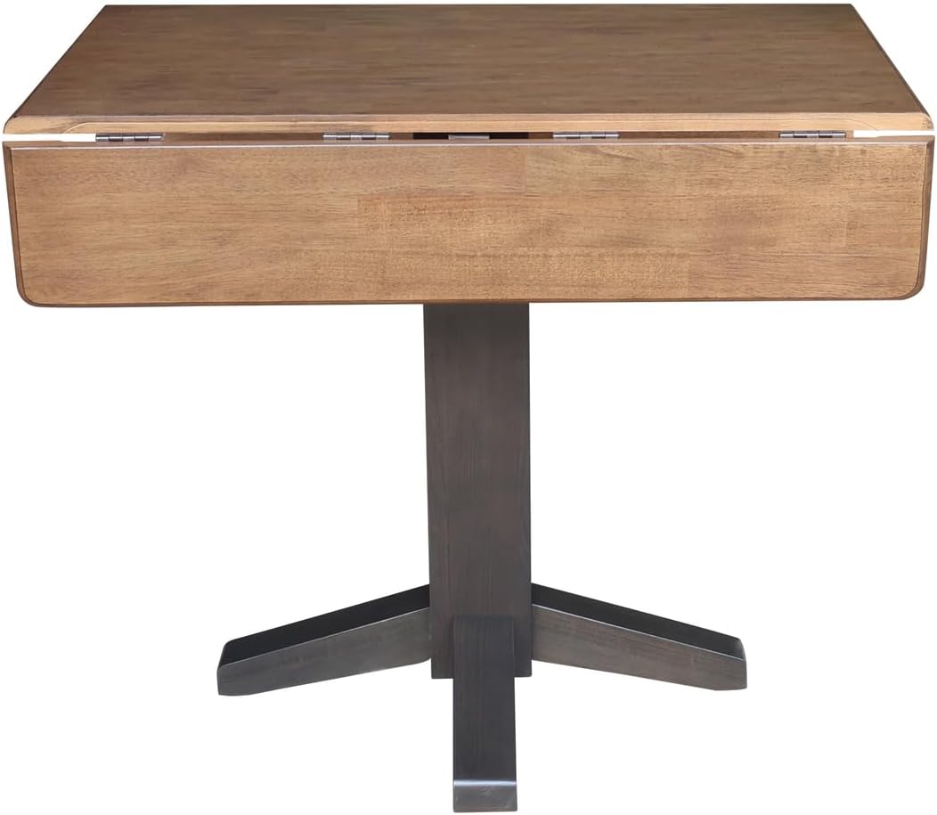 IC International Concepts Solid Wood 36" Square Dual Drop Leaf Dining Table, Hickory/Washed Coal