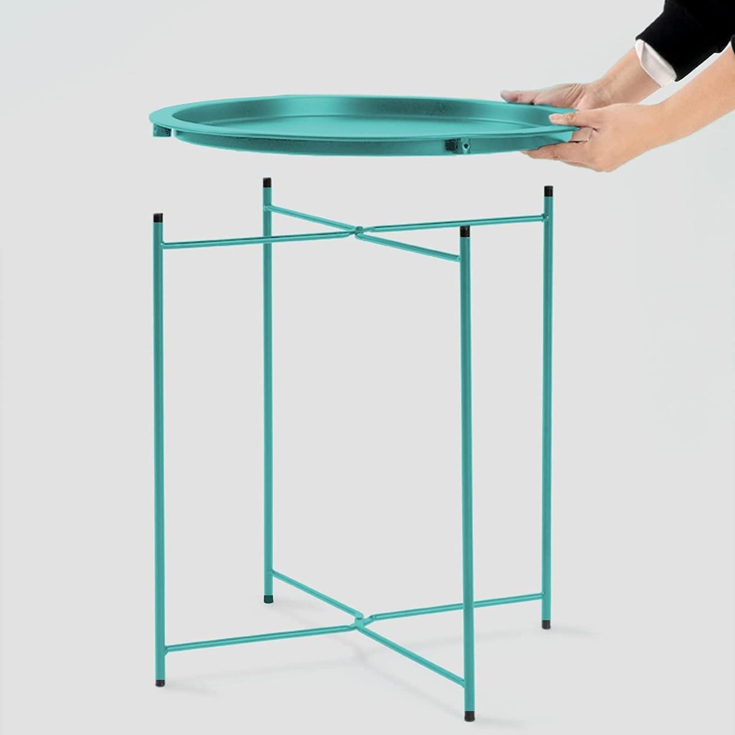 Garden 4 you End Table Set of 2, Outdoor Side Table, Small Patio Table Metal Side Table, Round Folding Side Table, for Outdoor and Living Room,Green