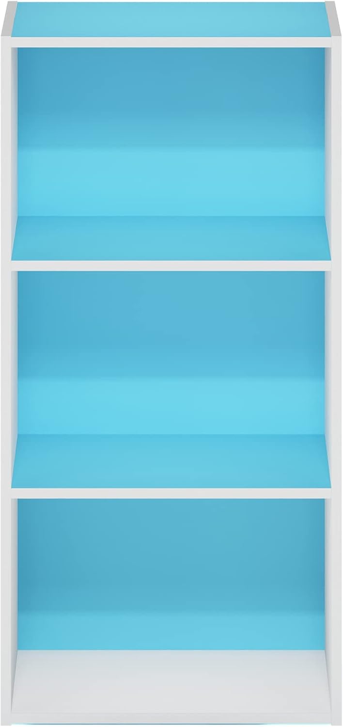Furinno Luder 3-Tier Open Shelf Bookcase, Light Blue/White