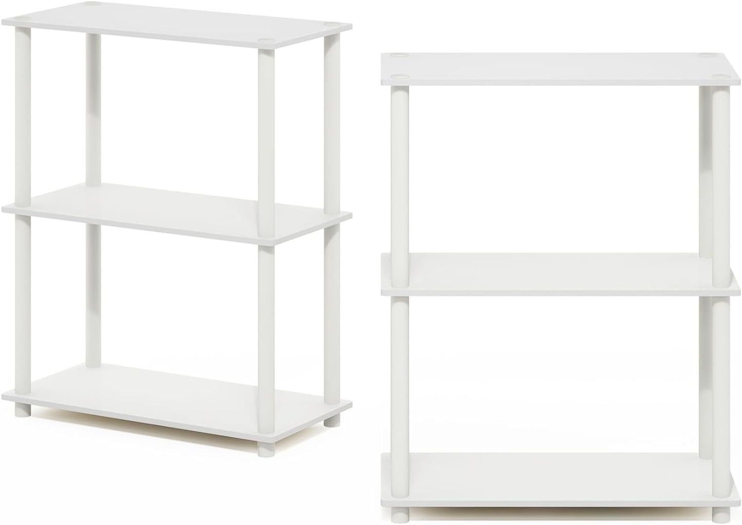 Furinno Turn-N-Tube 3-Tier Compact Multipurpose Shelf Display Rack, White/White, Set of 2