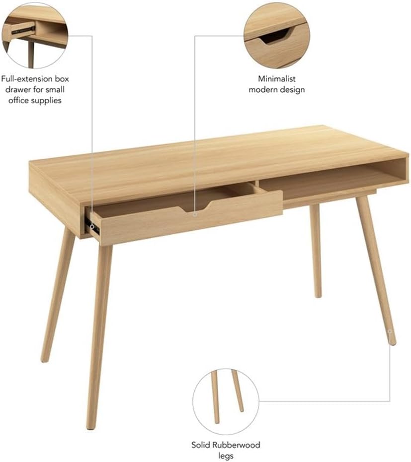 Bush Furniture Nora 54W Writing Desk in Natural Oak | Computer Table for Home Office Workspace or Entryway