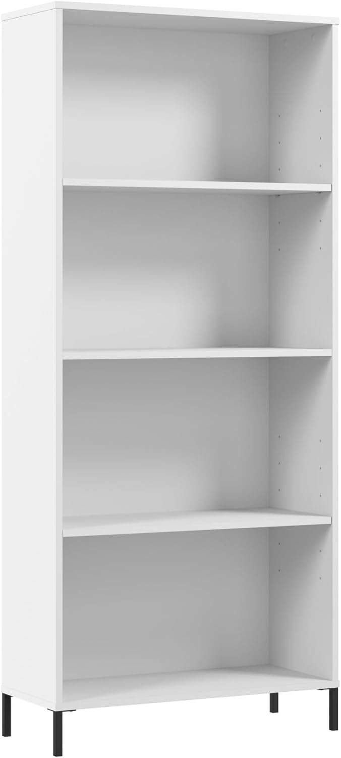 Bush Furniture Essence 4 Shelf Bookcase in White | Organizers and Shelves for Home Office Workspace, Living Room, Entryway, Bedroom, and Mudroom