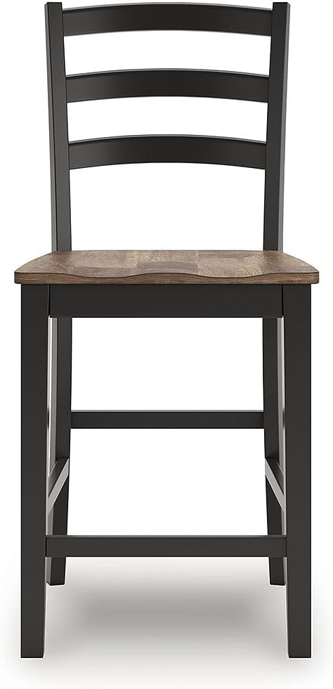 Signature Design by Ashley Wildenauer Farmhouse Armless Ladder Back Counter Height Bar Stool with Footrest, Set of 2, Light Brown & Black