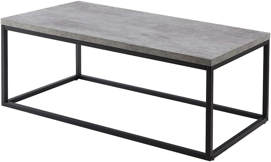 CENSI 40-Inch Concrete Accent Coffee Table Ottoman for Living Room, Rectangle, Mid-Century Modern Industrial Style, Extra Thick Top, Wood and Metal (Grey Marble)