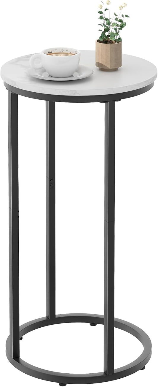 C Shaped End Table, Couch Side Tables for Living Room, Round Sofa End Table with Metal Frame, Small Wooden Snack Table for Bedroom, Small Spaces, Easy Assembly (Black)