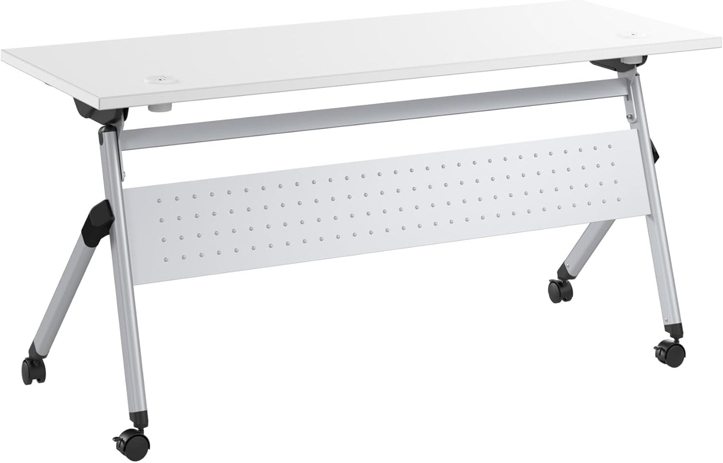 Bush Business Furniture Folding Training Table, 60 inch Desk with Powered Grommets, Commercial-Grade Bundle for Office or Classroom, Envision Collection, White