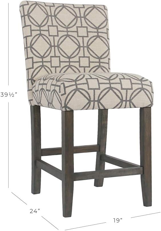 HomePop Upholstered Counter Height Barstool, 24-Inch, Tan and Gray Lattice