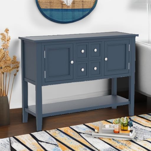Merax Modern Wood Buffet Sideboard with Drawers and Bottom Shelf Console Table for Living Room Dinning Room Kitchen (Light Navy)