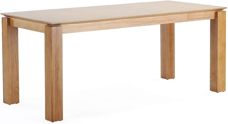 Manhattan Comfort Rockaway 70.86" Modern Solid Wood Dining Table for 8 - Unique Raised Beveled Top & Natural Wood Grain Finish, Durable & Elegant Kitchen Furniture, Nature