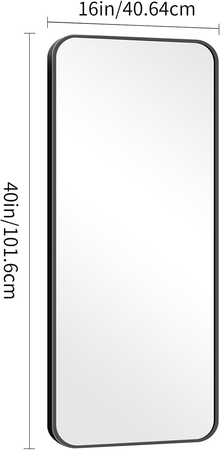16" x 40"Bathroom Mirror, Matte Black Wall Mirror with Metal Frame, Decorative Rectangular Vanity Mirror for Bedroom Bathroom Living Room Entryway (Horizontal/Vertical)