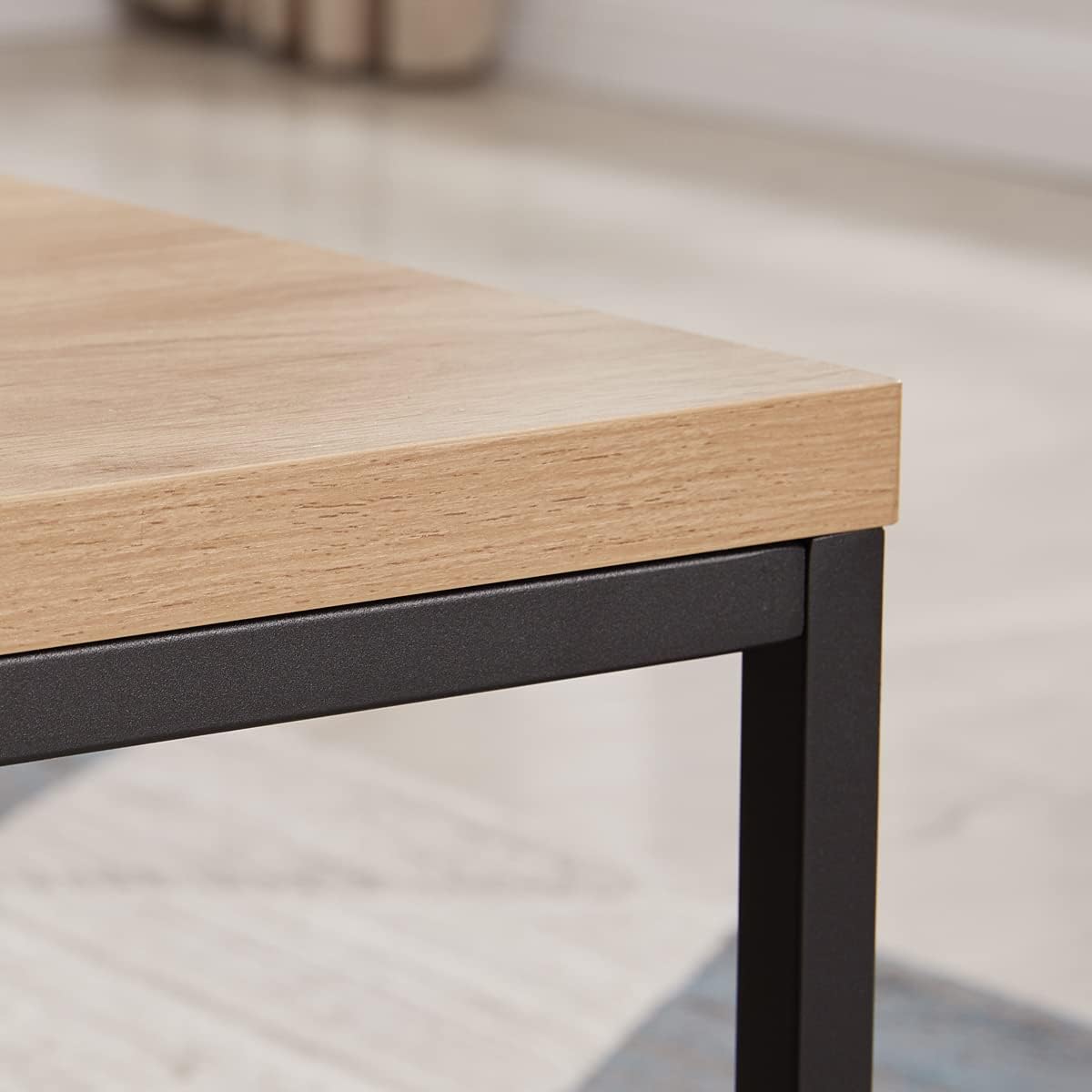 CENSI 18-Inch Natural Oak Accent End Table/Side Table for Living Room, Modern Industrial, Square, Metal and Wood (White Oak)