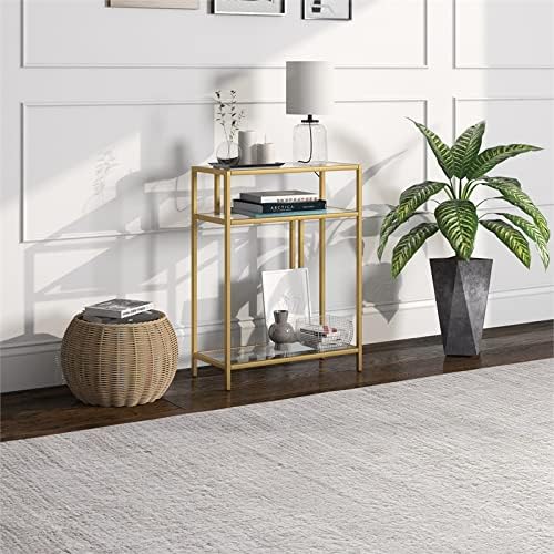 Henn&Hart 22" Wide Rectangular Console Table with Glass Shelves in Brass, Entryway Table, Accent Table for Living Room, Hallway