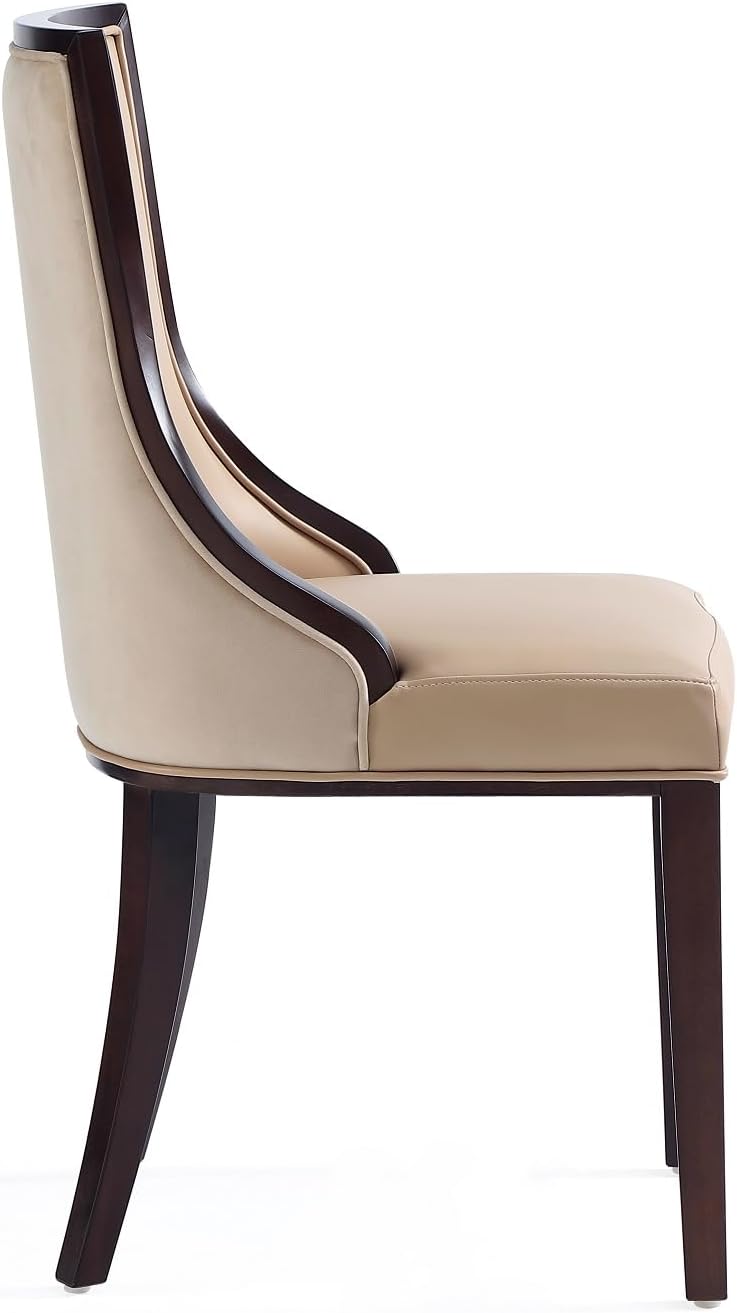 Manhattan Comfort Grand Avenue Faux Leather Dining Chairs, Parsons Accent Furniture with Padded Wingback Seat and Solid Beech Wood Frame, Set of 4, Tan