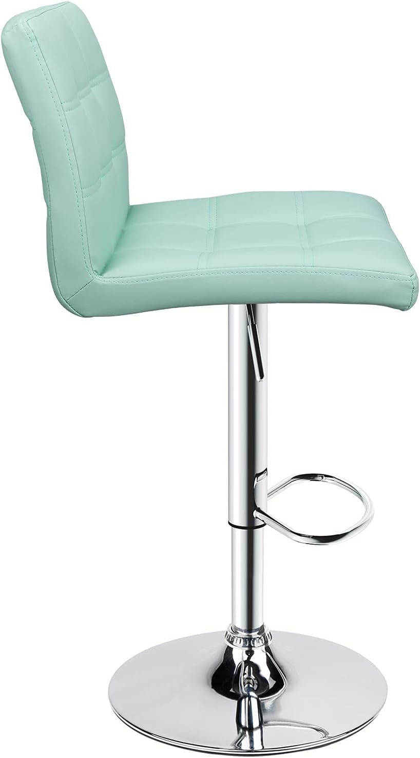 Leopard Modern Square PU Leather Adjustable Bar Stools with Back, Square Back Bar Stools Set of 2,Counter Height Swivel Stool (Mint Green)