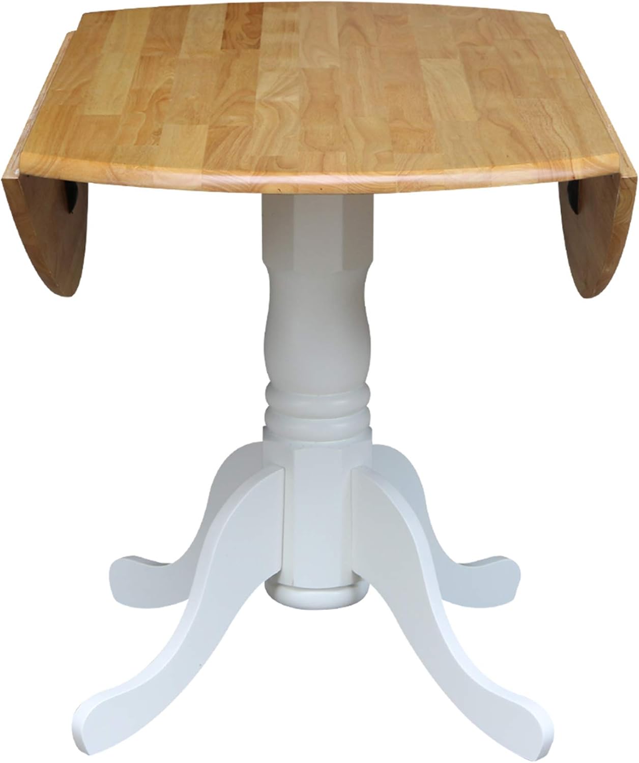 42" Round Dual Drop Leaf Pedestal Dining Table, Solid Wood, Easy Assembly, 20mm Top Thickness, Kitchen/Dining Room, Includes Two 9" Drop Leaves, Durable Parawood Construction, Unfinished