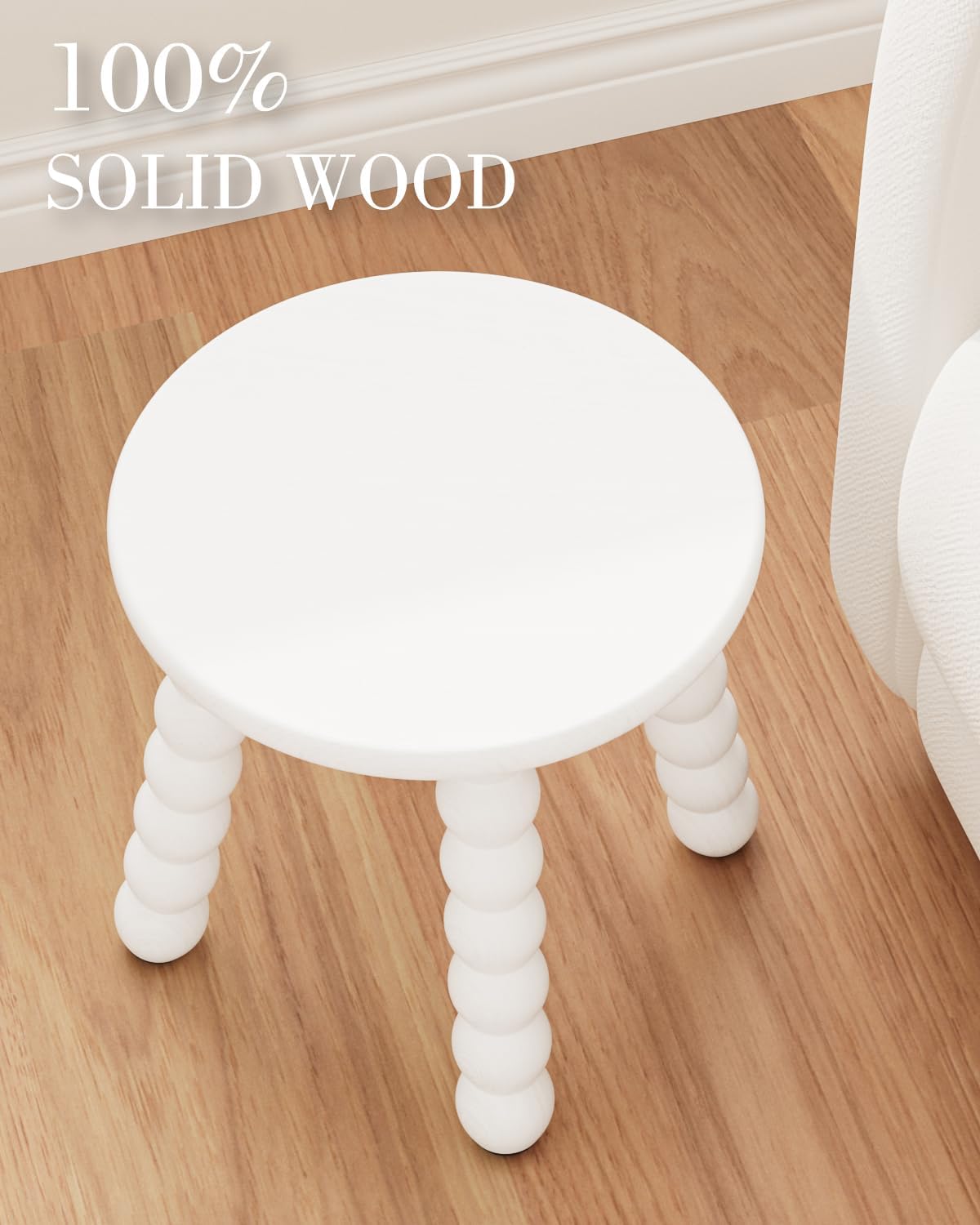 Masupu Solid Wooden Step Stool for Adults Kids, 11 inch Small Foot Stool, Non-Slip One Step Stool, Sturdy Foot Stool for Bathroom, Bedroom, Kichen, Plant Stand(White)