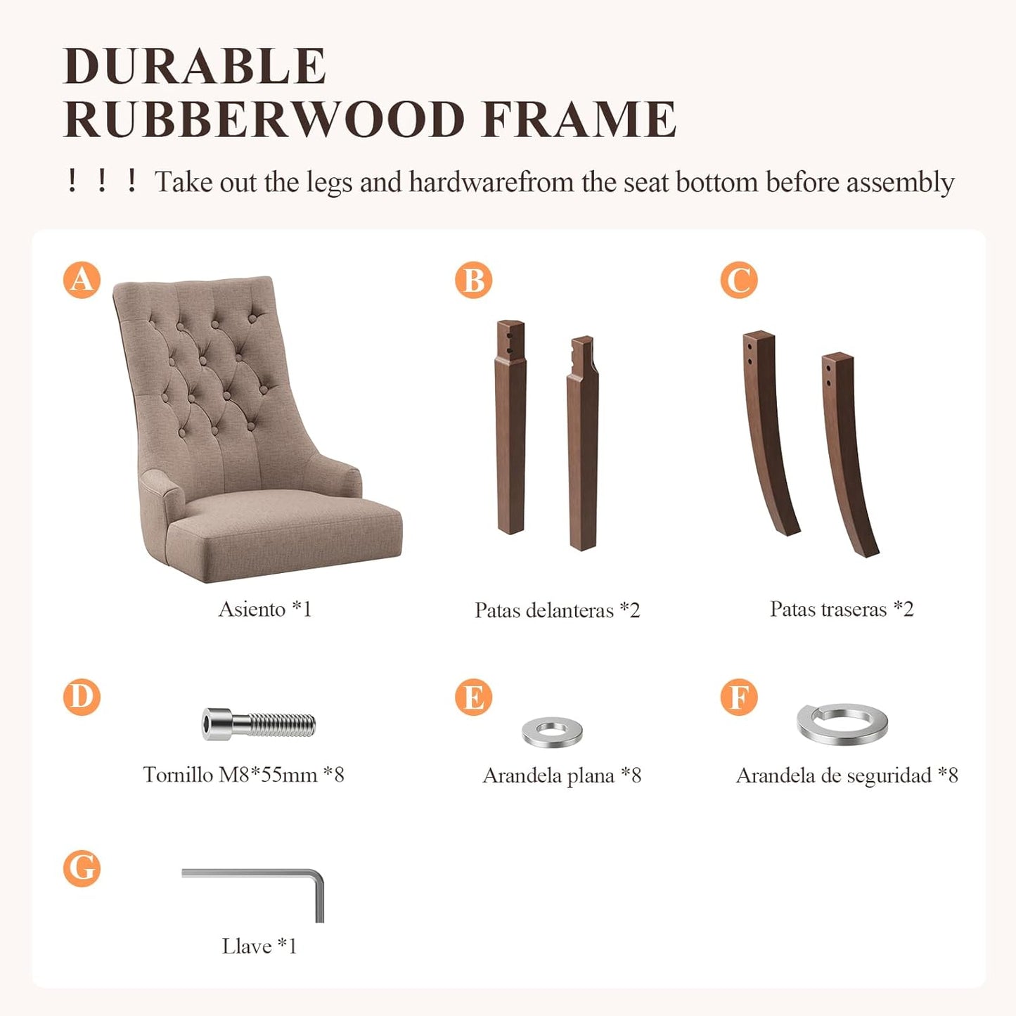 COLAMY Wingback Upholstered Side Dining Room Chairs Set of 2, Fabric Dining Chairs with Tufted Button, Living Room Chairs for Home Kitchen, Taupe