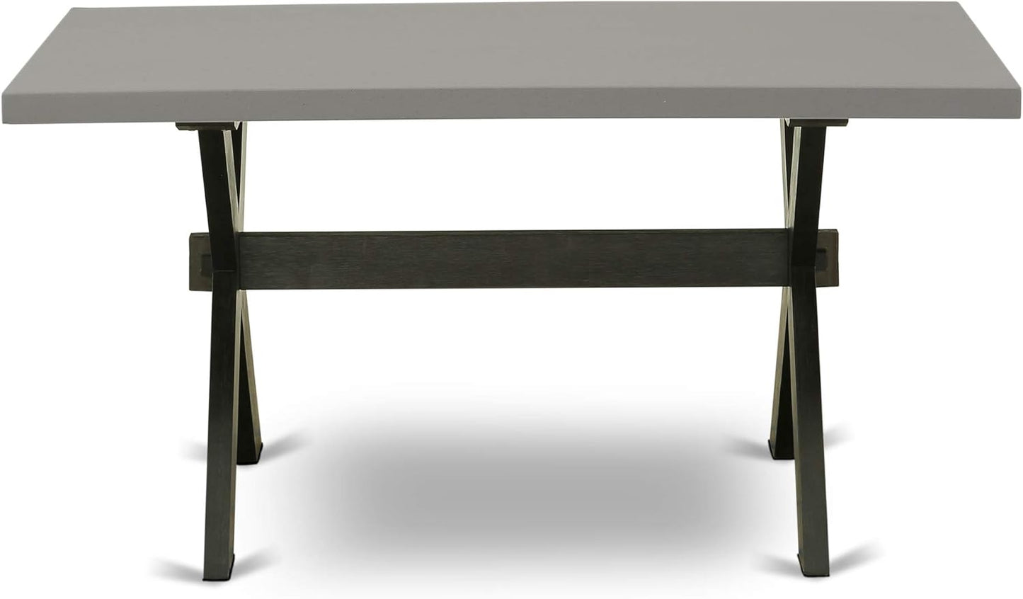 East West Furniture X697FL624-6 6 Piece Dinette Set Contains a Rectangle Dining Table with X-Legs and 4 Black Linen Fabric Parson Chairs with a Bench, 40x72 Inch, Multi-Color