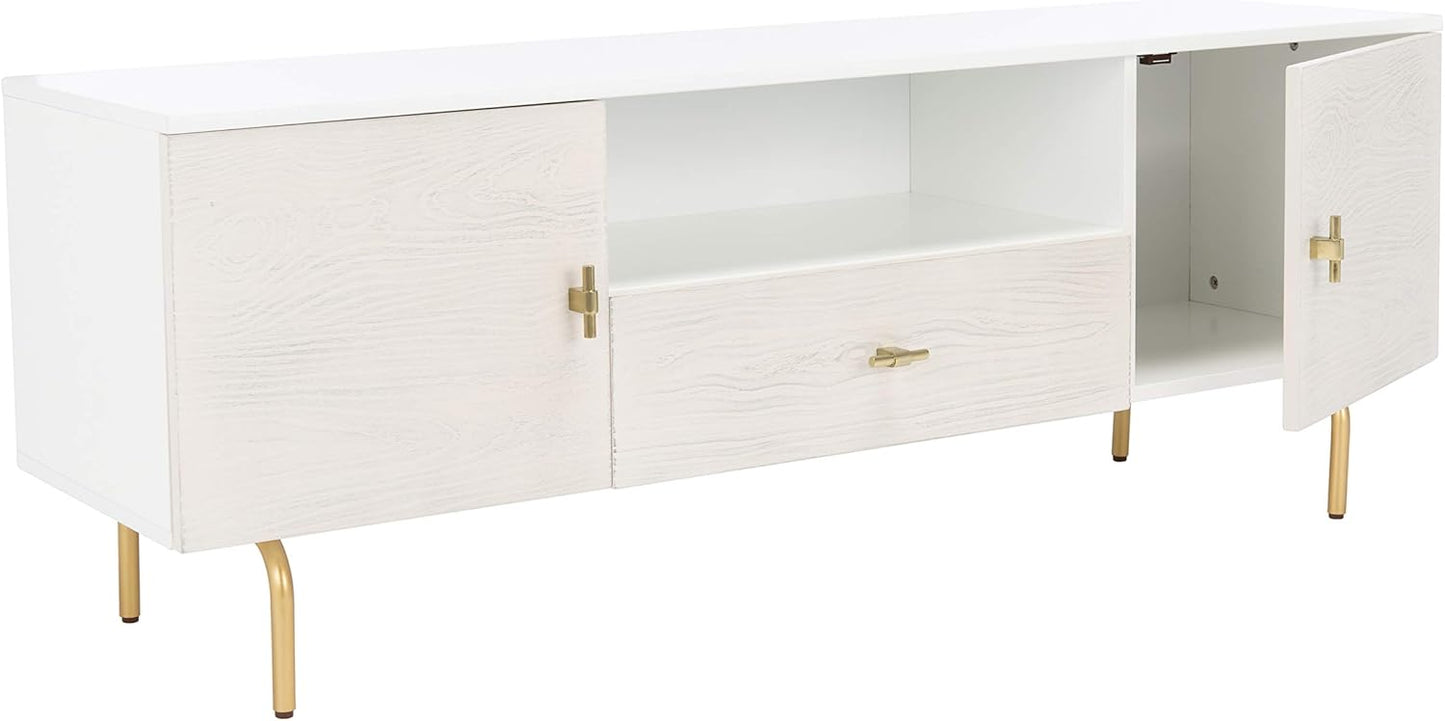 SAFAVIEH Genevieve TV Stand for up to 65" Flatscreen – White & White Washed Finish, Mid-Century Modern Storage Cabinet, Entertainment Media Console (MED5000C)