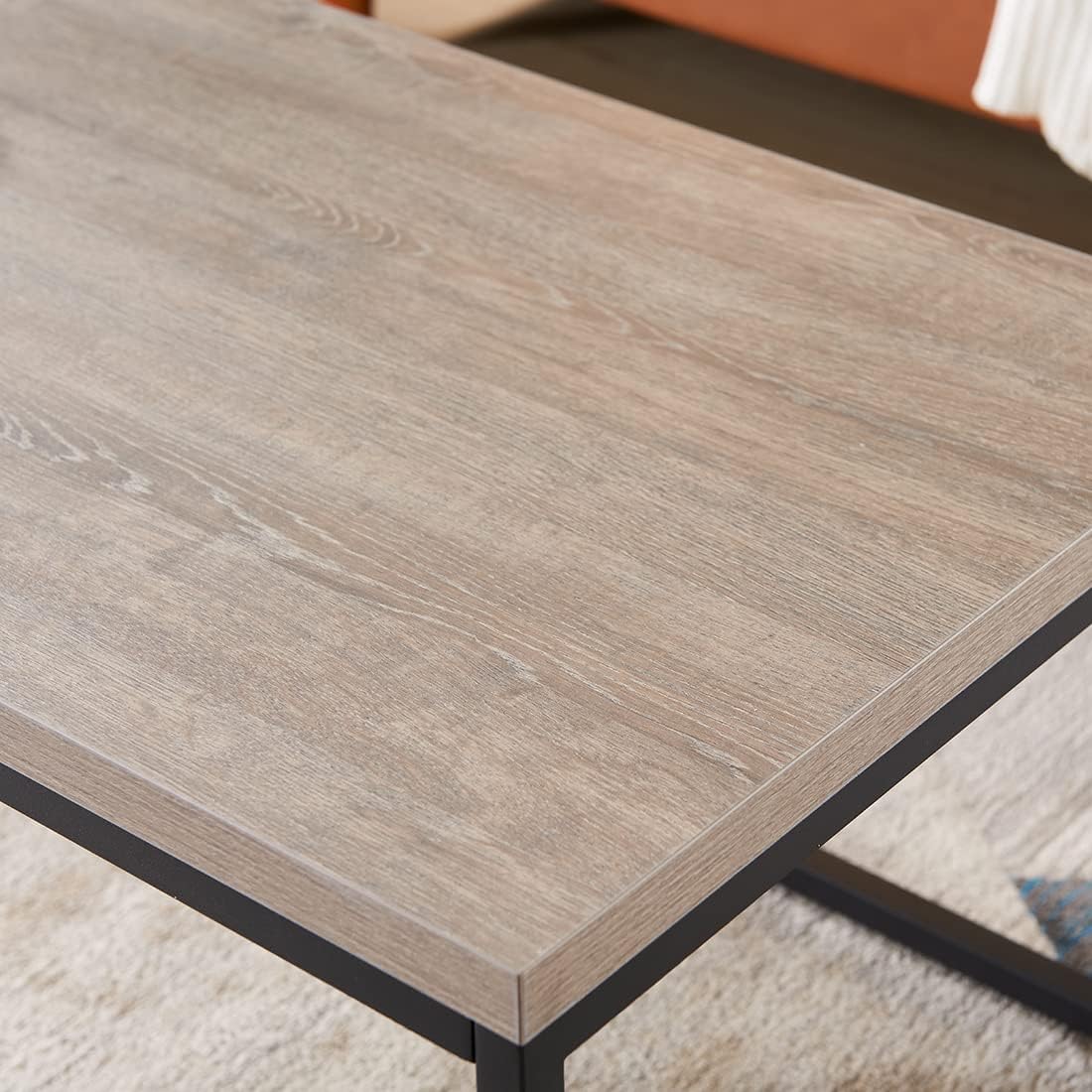 CENSI 30"x30" Grey Wash Accent Coffee Table Ottoman for Living Room, Modern Industrial Style, 1.2" Extra Thick Tabletop (French Oak)