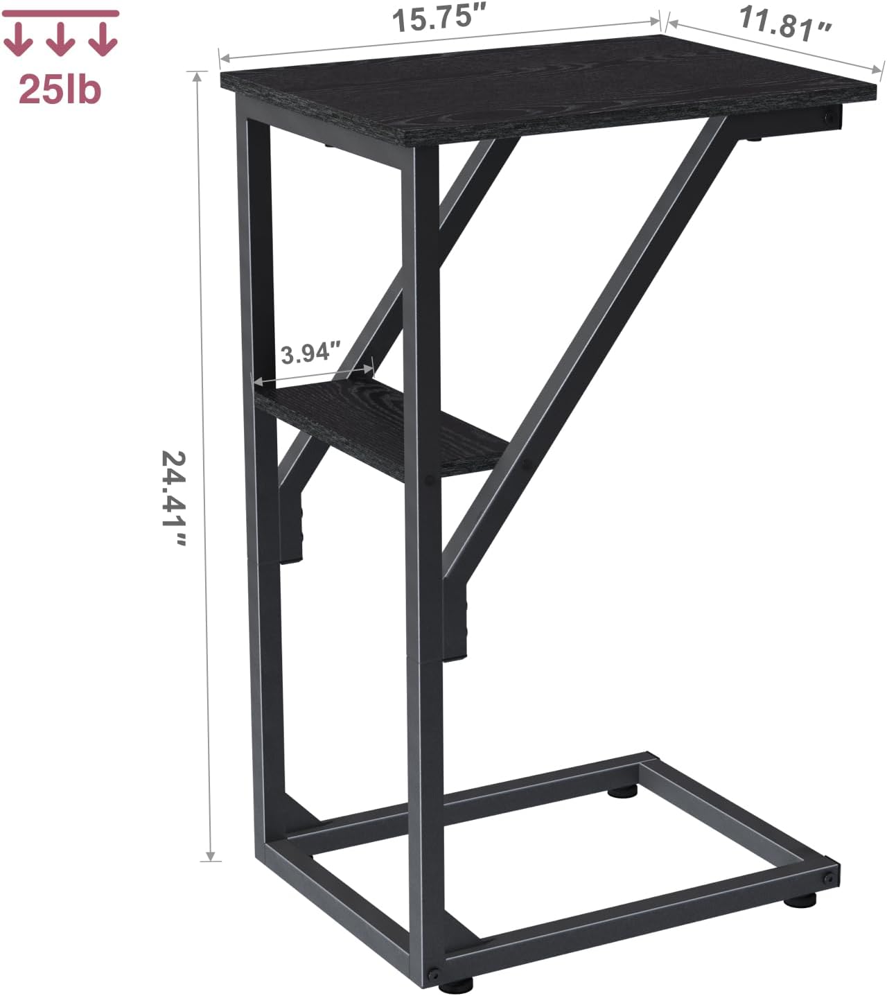 C-Shaped End Table, Small Side Table for Couch, Sofa TV Tray Table for Living Room, Bedroom, Bedside ET-D-BK1