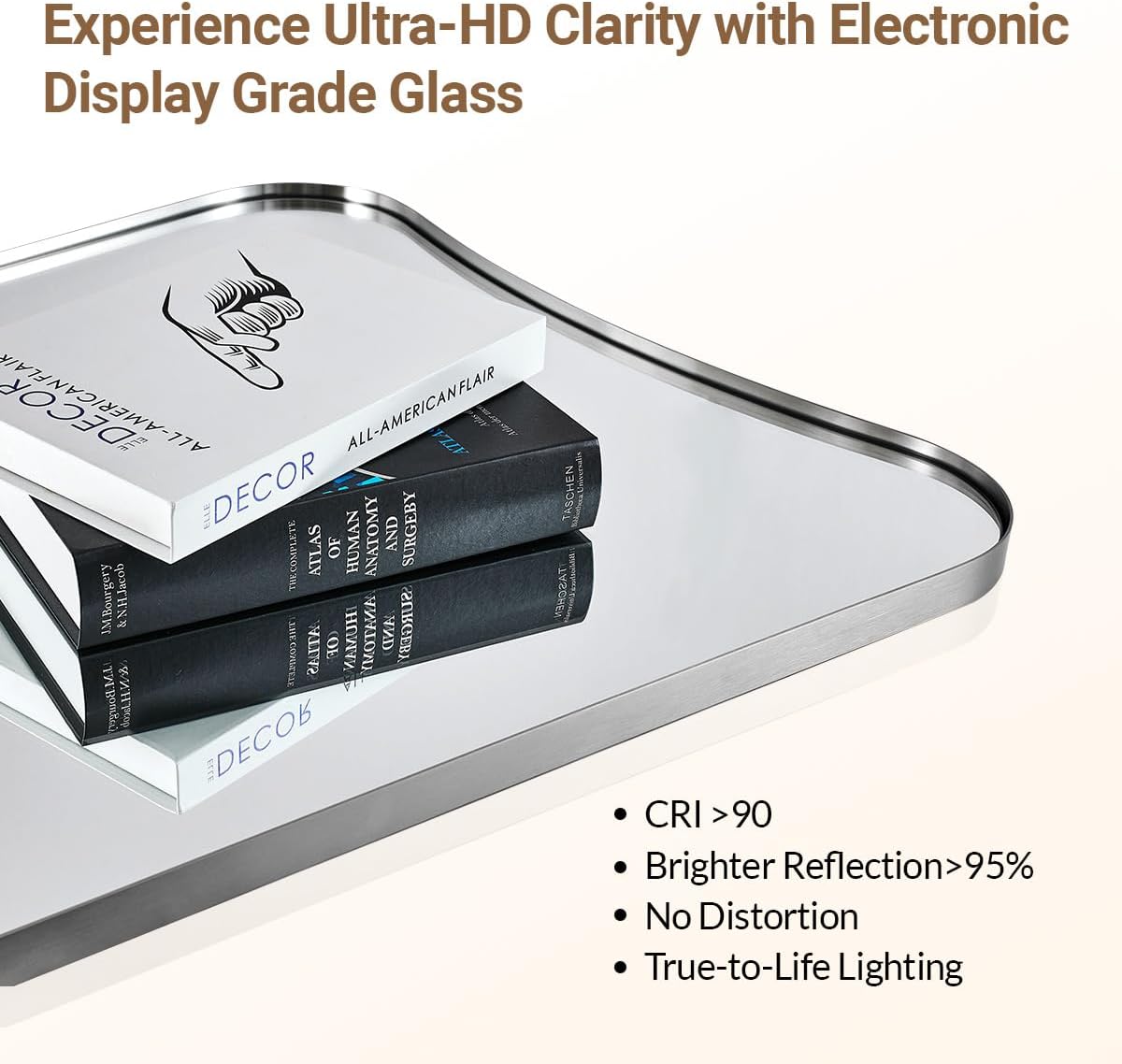 ANDY STAR Brushed Nickel Mirror, 24x36 Inch Scalloped Mirror, Unique Bathroom Mirror with Rust-Proof Stainless Steel Metal Frame, Ideal for Entryway, Powder Room