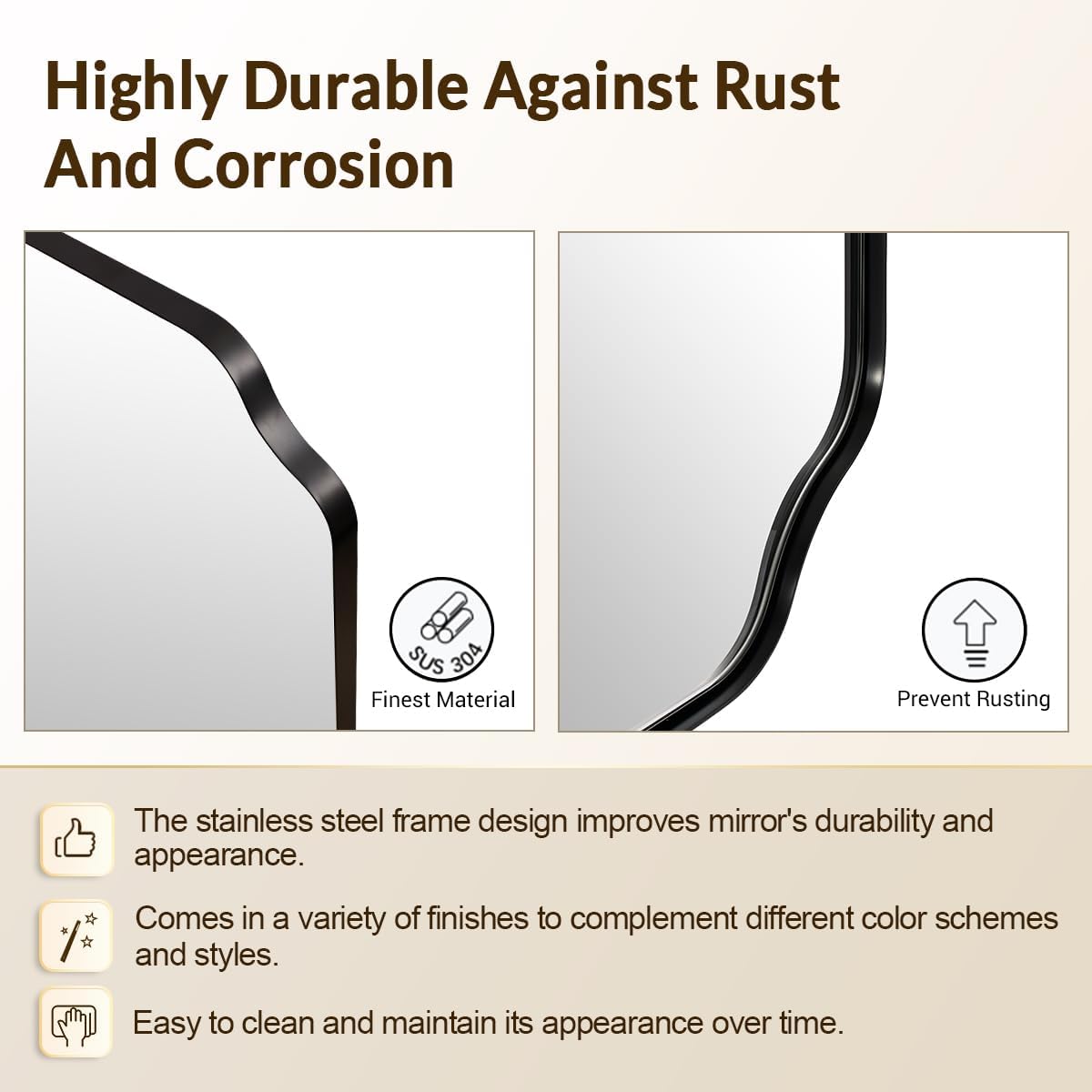 30"x40" Large Bathroom Mirror, Matte Black Scalloped Mirror for Bathroom, Black Irregular Wall Mirror, Unique Shape Design with Superior Stainless Steel Frame, Weigh 30.5Lb