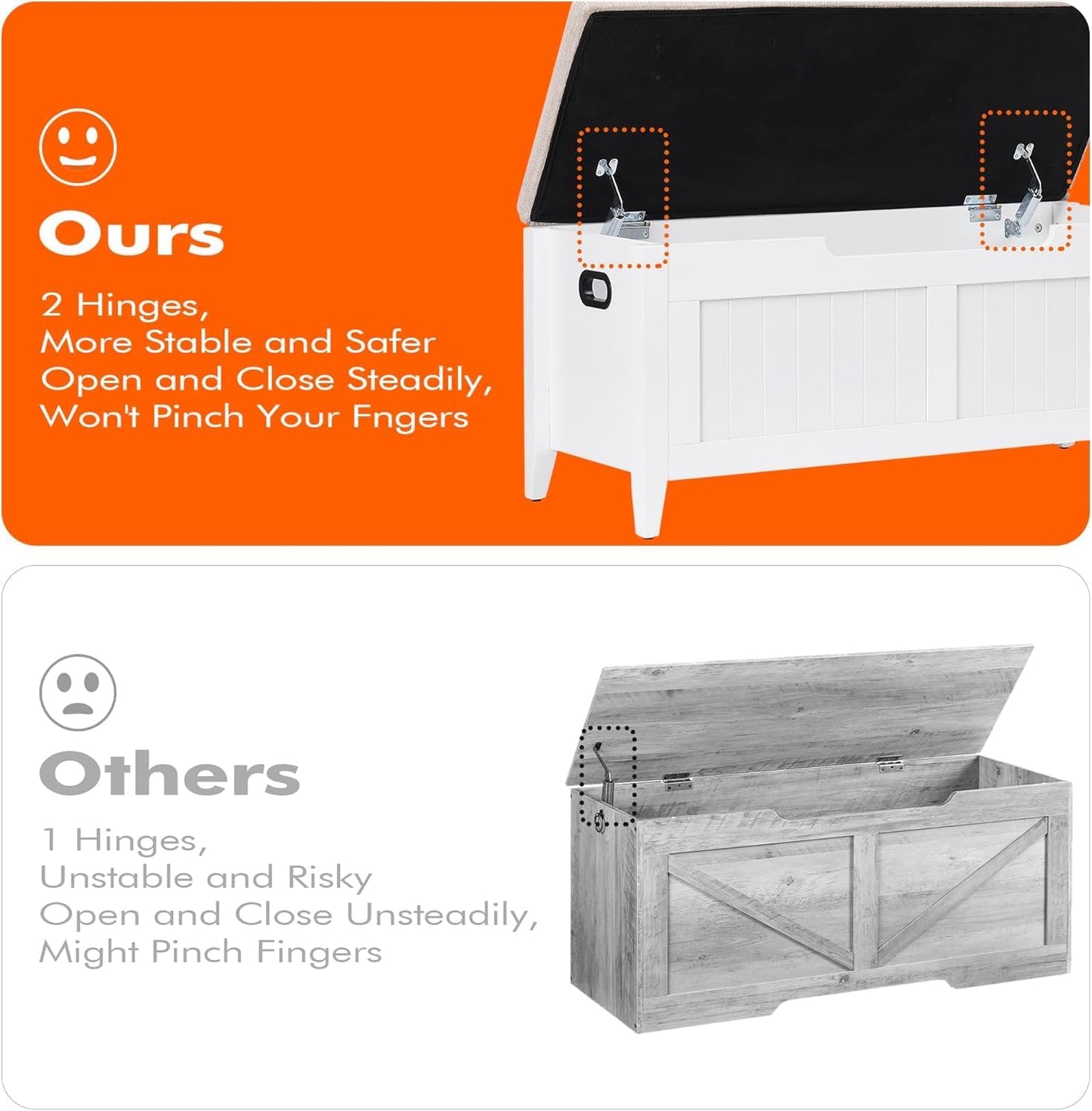 GAOMON 39.4" Storage Benches Entryway Bench with Cushion, 2 Safety Hinges, Storage Trunk, Shoe Bench Storage Chest for Entryway, Living Room, Bedroom, White