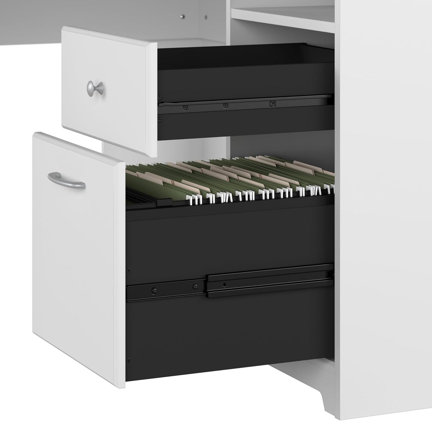 Bush Furniture Cabot L Shaped Computer Desk in White | Corner Table with Drawers and Storage for Personal Home Office Workspace