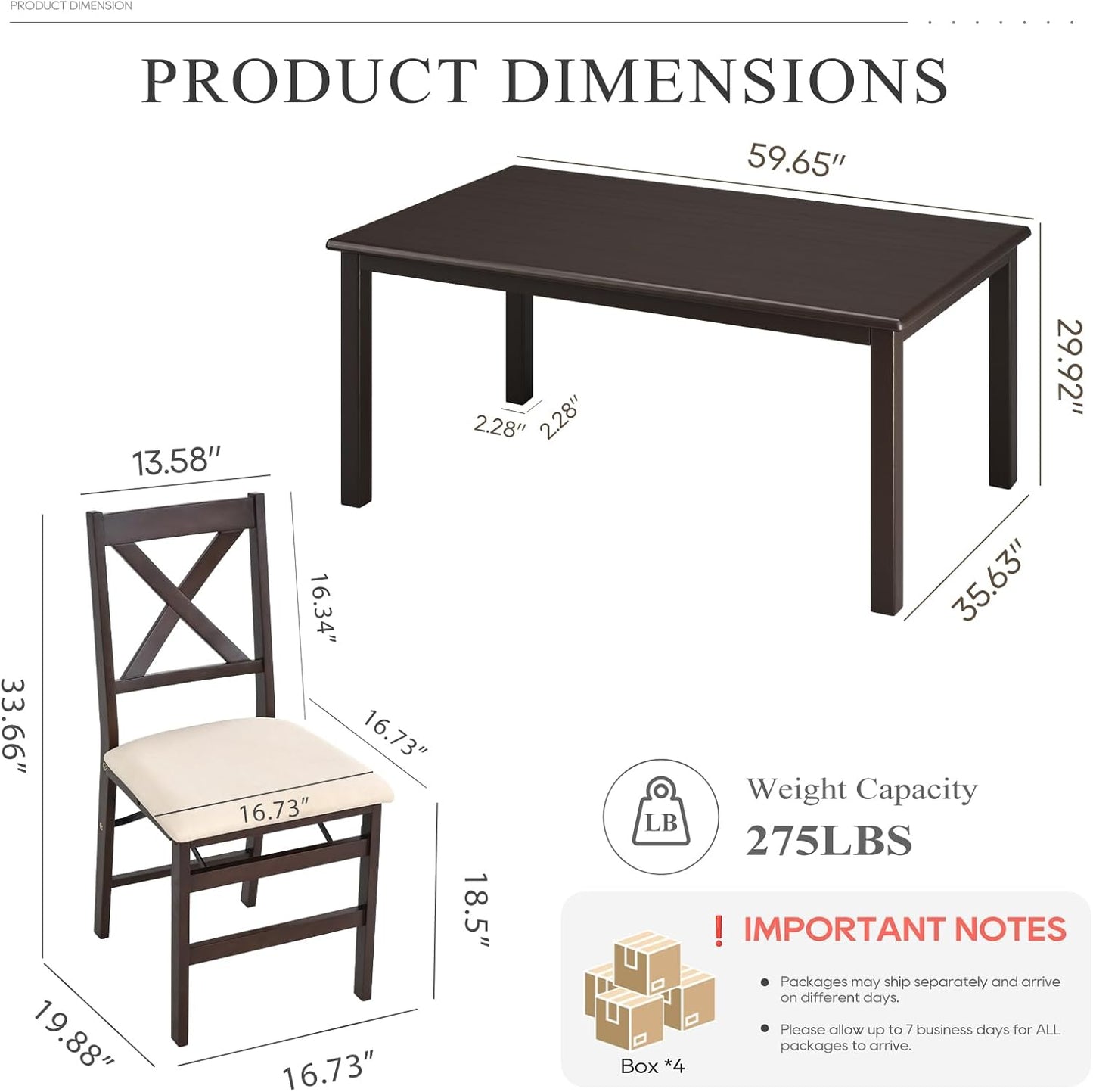 COLAMY 60 Inch Rectangular Kitchen Dining Table for 6, Modern Farmhouse Dining Table Set for 6, Wood Dining Table and Folding Dining Chairs for Kitchen, Dining Room, Restaurant, Brown/Beige