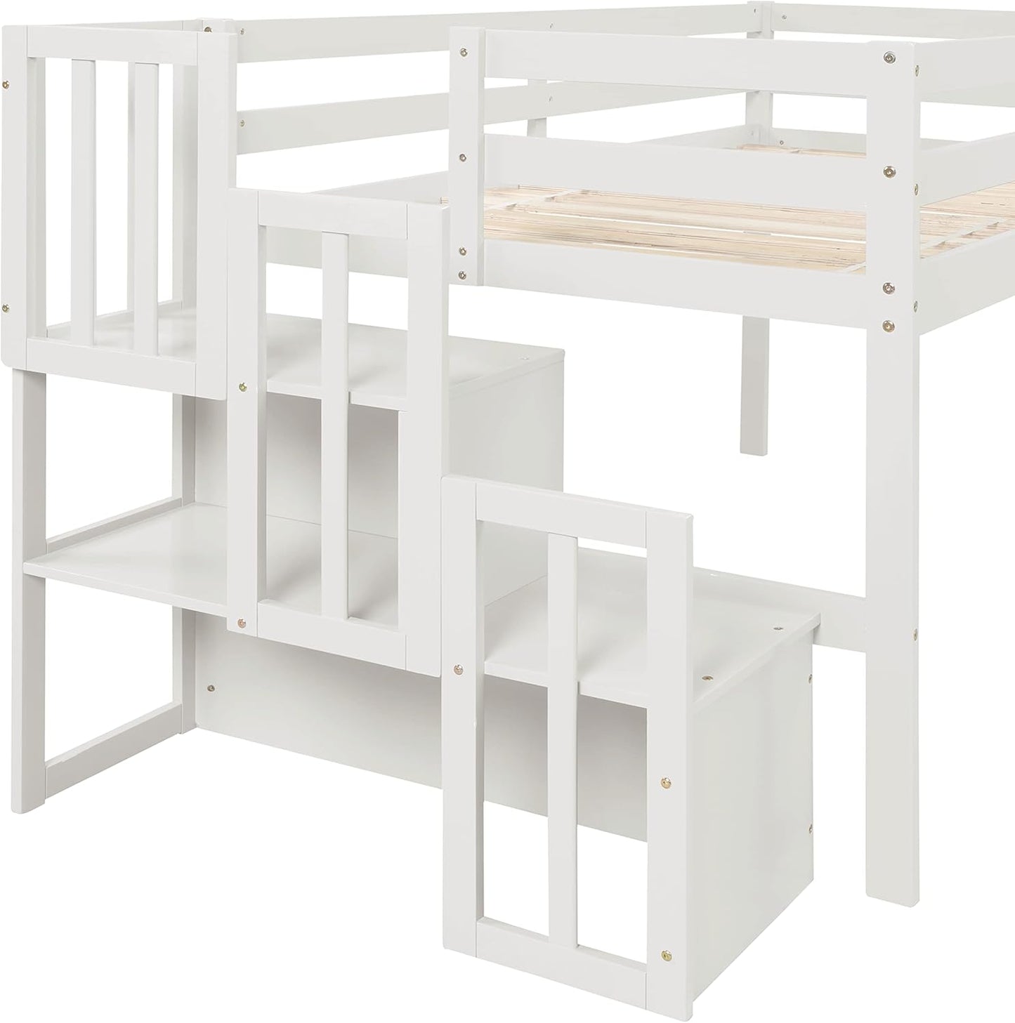 HomSof Loft Bed with Stairs and Storage,White