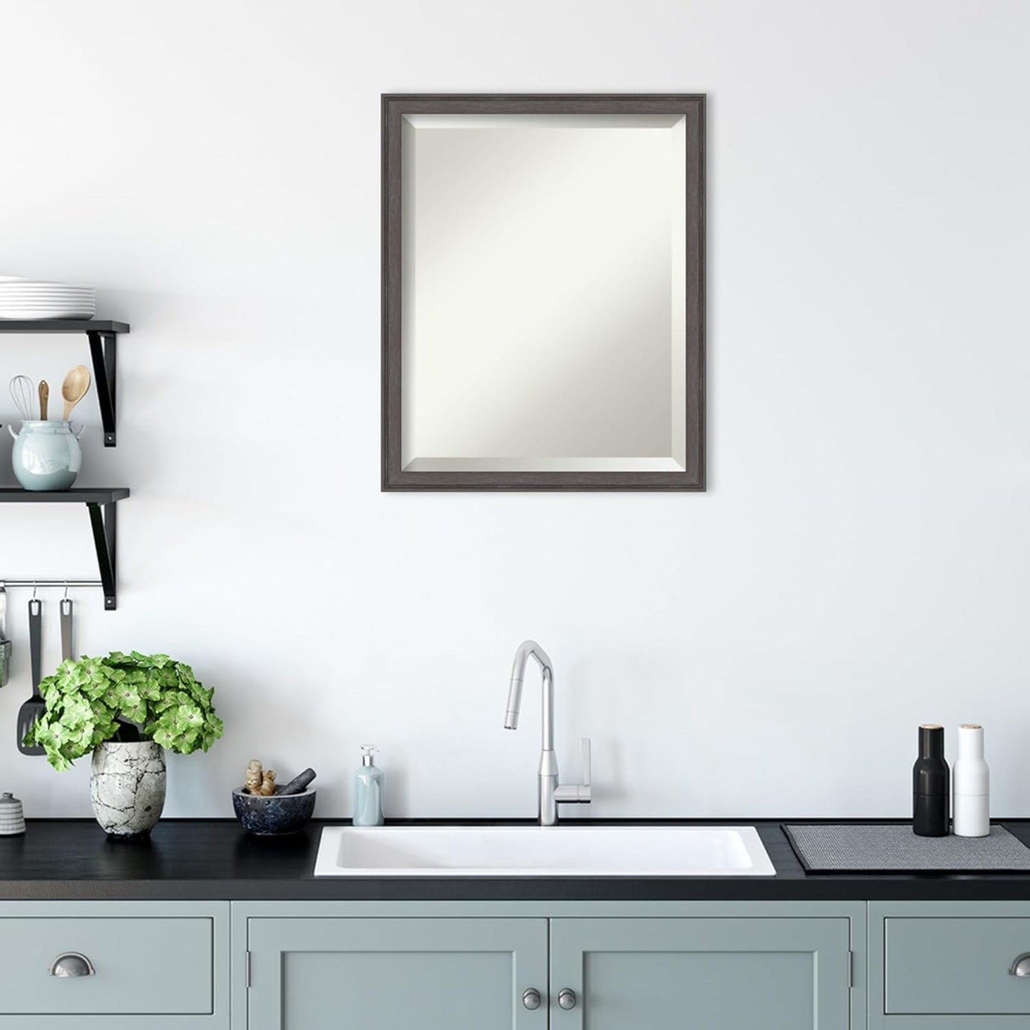 Amanti Art Silver Bathroom Mirror for Over Sink, 22x18 Florence Pewter Rectangle Vanity Mirror, Small Casual Frame, Hangs Horizonally and Vertically, Bathroom Wall Decor, Beveled Edge from WI, USA