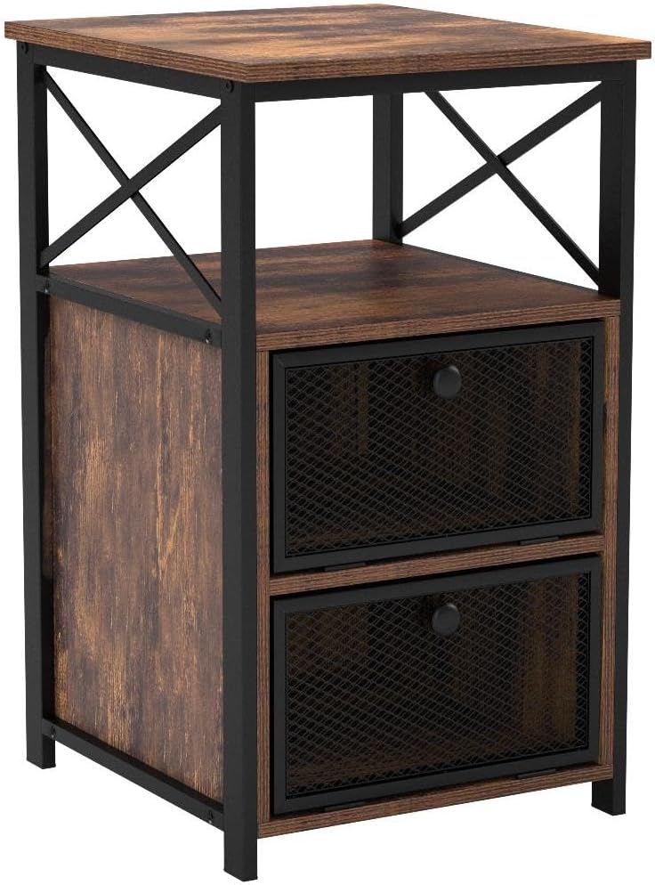 VECELO Modern Night Stand, End Side Table with Storage Space and Door, Nightstands with Flip Drawers for Living Room,Bedroom,Lounge,Set of 2, Brown