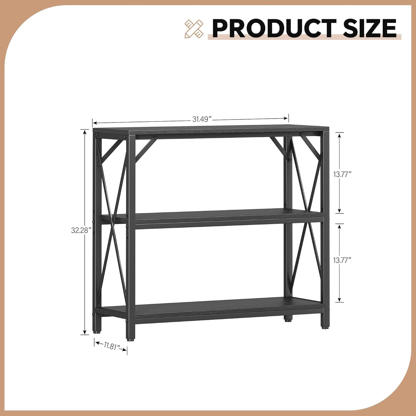 Homeiju Console Table 31.5" Width, 3-Tier Entryway Table with Storage, Industrial Sofa Table with Open Shelves, Foyer Tables for Entryway, Hallway, Kitchen, Living Room and Bedroom, Black