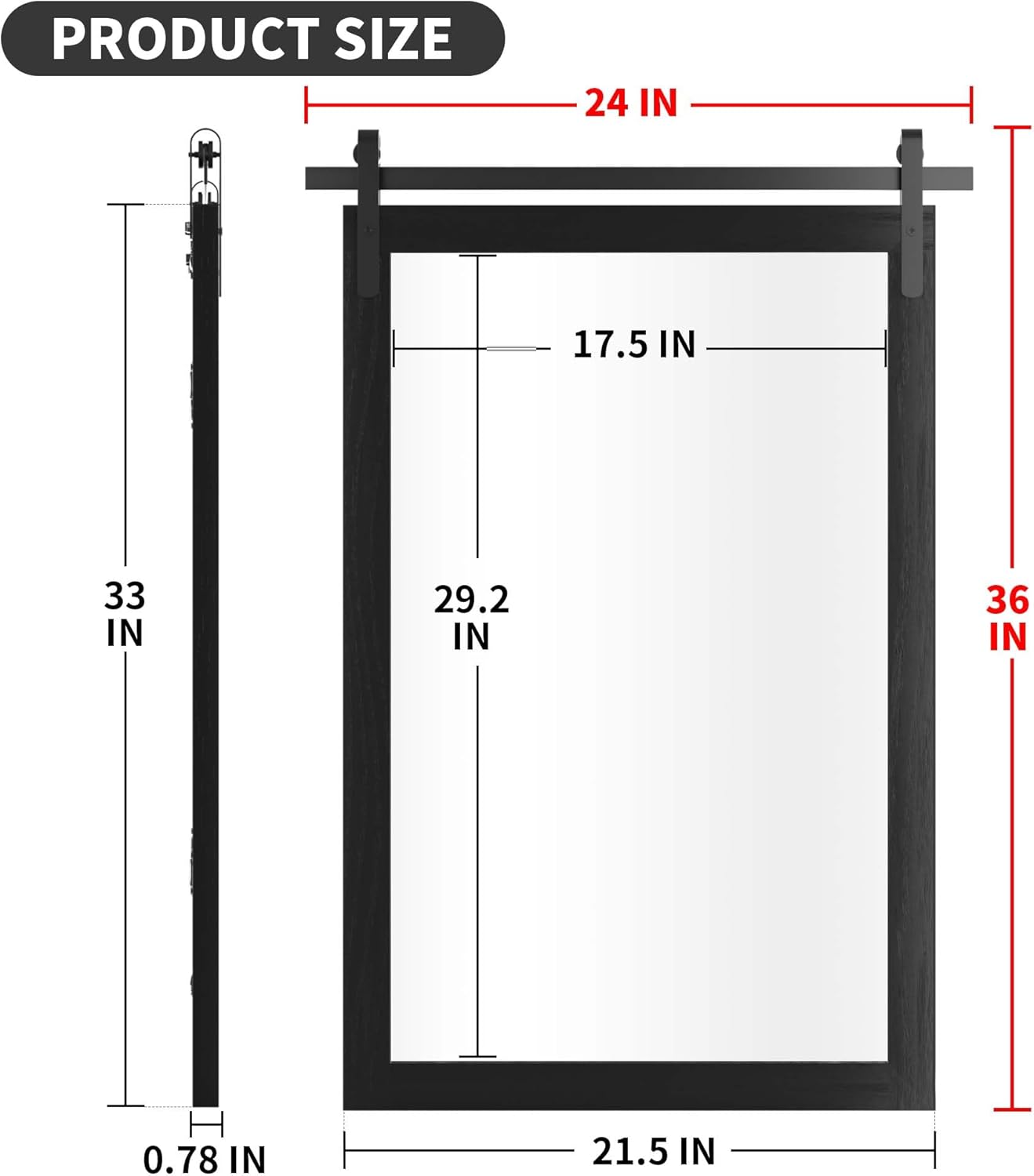 Black Farmhouse Mirror - 24x36INCH Wood Framed Square Bathroom Mirror for Vanity, Barn Door Style Wall Mounted Dresser Decor Living Room Bedroom Vertical