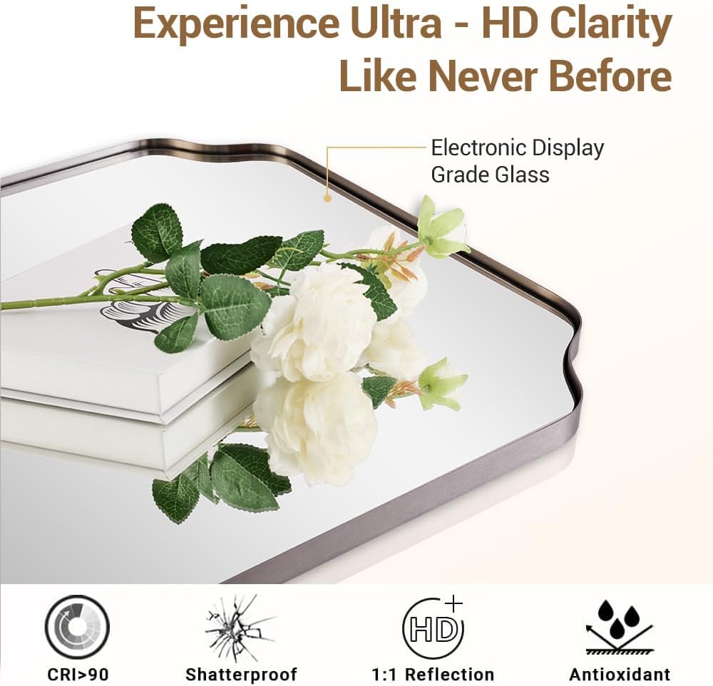 ANDY STAR Scalloped Bathroom Mirror, 24x32’’ Brushed Nickel Rectangle Mirror for Bathroom, Silver Bathroom Vanity Mirror, Unique Scalloped Edge Design, Rust-Proof Stainless Steel Frame