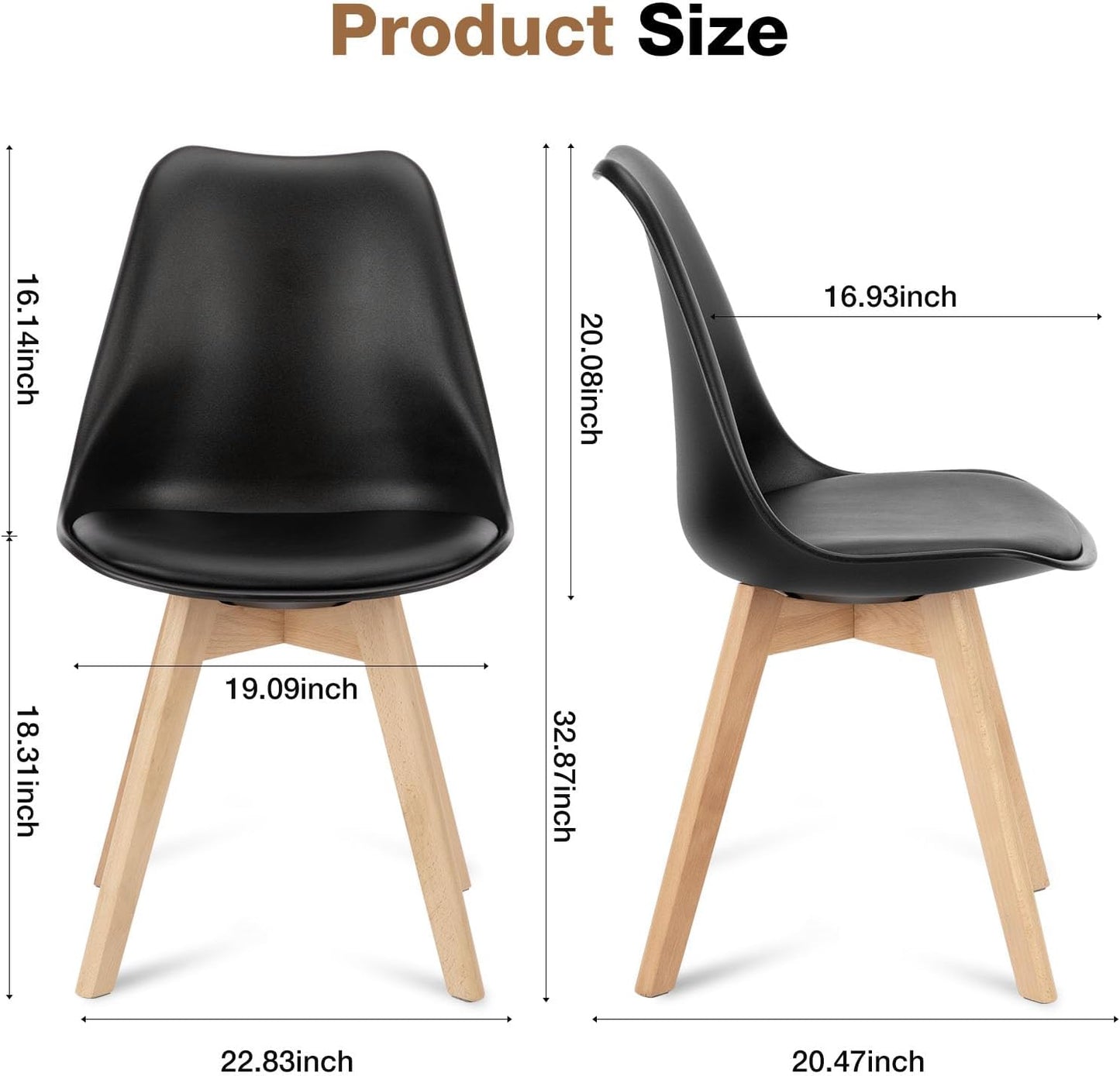 OLIXIS Dining Chairs Set of 8 Kitchen Mid Century Modern Chairs with Wood Legs and PU Leather Cushion for Living Room Bedroom Outdoor Lounge, Black