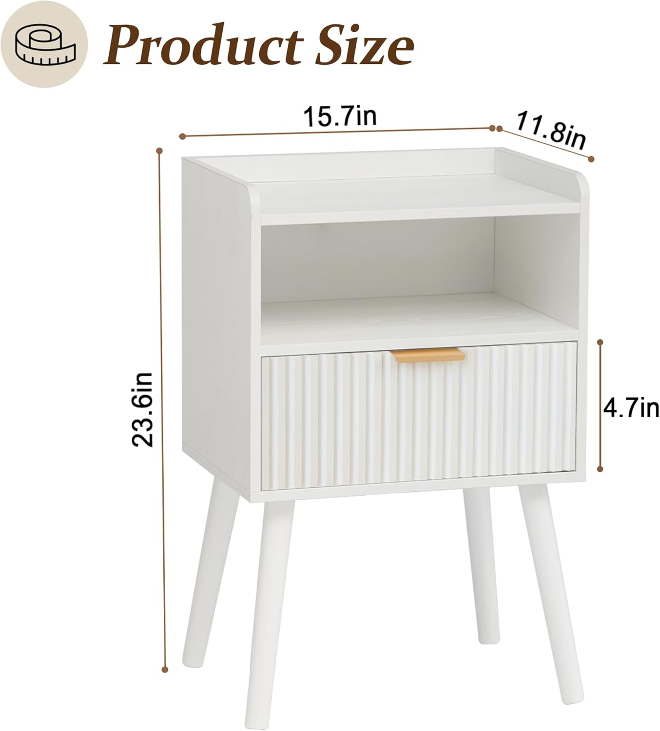 AWASEN White Nightstand, Modern Bedside Table with Fluted Drawers, Small Night Stand Bed Side Table with Solid Wood for Living Room, Bedroom, Office and Small Space (White)